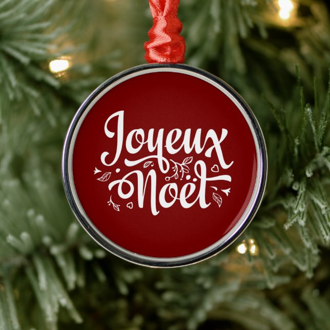 Joyeux Noel Red  Metal Ornament (Tree)