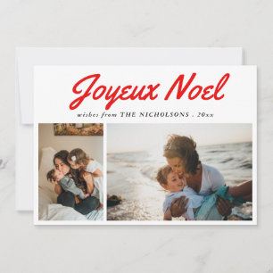 Joyeux Noel Red Script Modern Photo Holiday Card