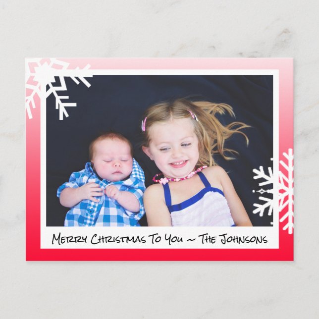 Joyeux Noël Red Snowflakes Carte photo de famille (Devant)