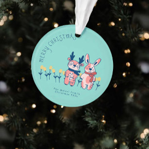 Joyeux Noël – Renne et lapin sur fond sarcelle