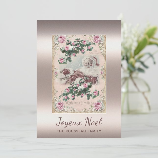 Joyeux Noel Rose Gold Vintage Santa Christmas (Standing Front)