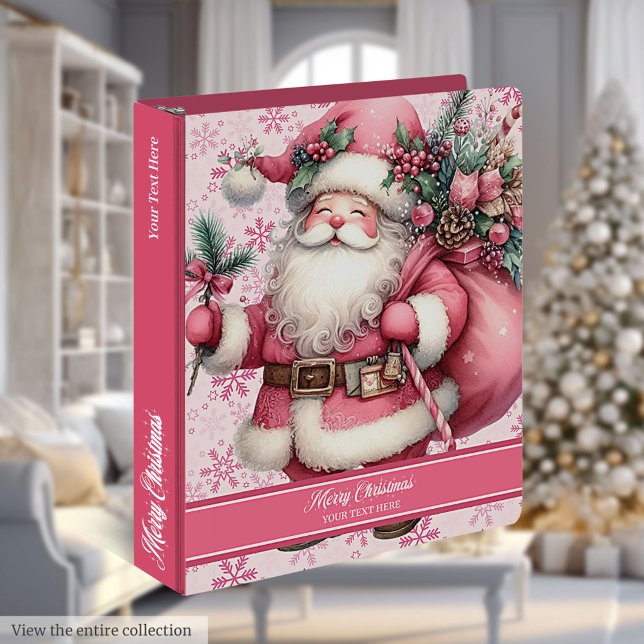 Joyeux Noël rose Père Noël Classeur de la recette (Merry Christmas Pink Santa Claus Recipe Binder)