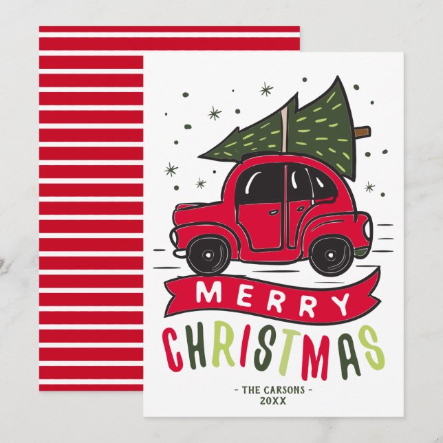 Joyeux Noël Rouge Car Arbre Nom Modèle mignon (Devant / Derrière)