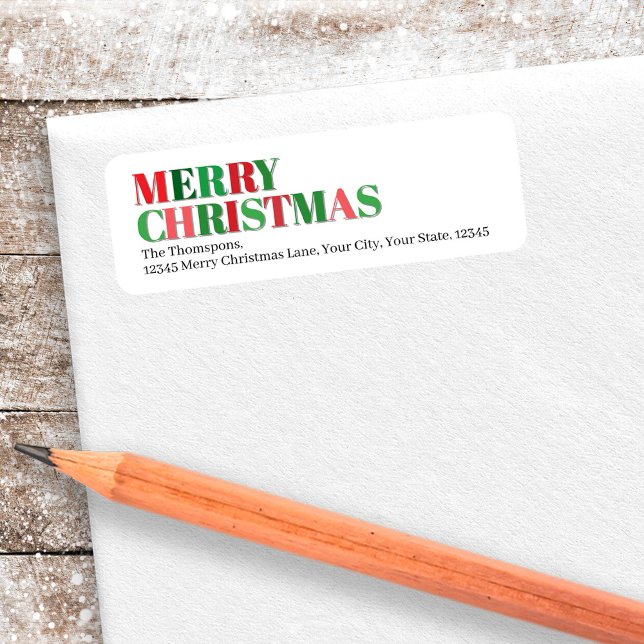 Joyeux Noël Rouge et Vert Custom (Merry Christmas Custom Return Address Label.)
