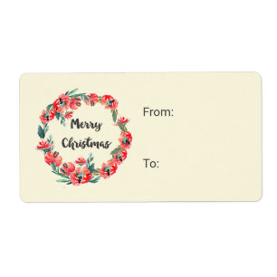 Joyeux Noël Rouge Floral Aquarelle Wreath