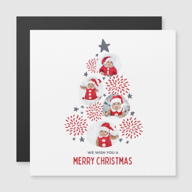 Joyeux Noël Rouge mince carte magnétique (Devant / Derrière)