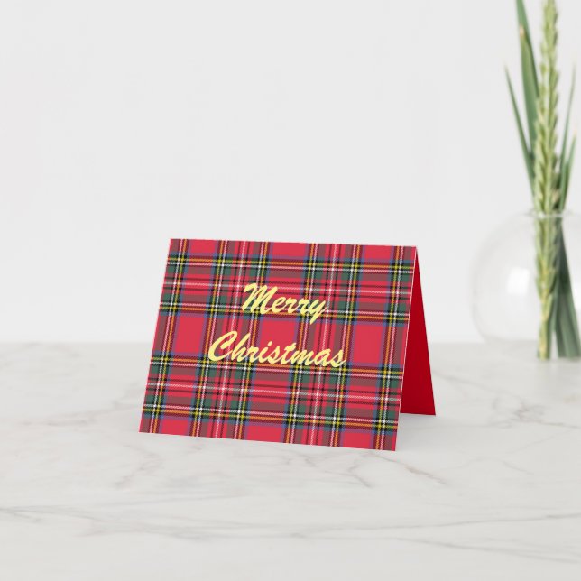 Joyeux Noël Rouge Plaid Carte de voeux pliée (Devant)