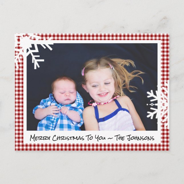 Joyeux Noël Rouge Plaid Carte photo de famille (Devant)