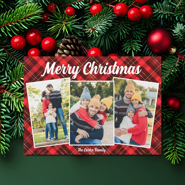 Joyeux Noël Rouge Tartan 3 Magnet photo (Créateur téléchargé)