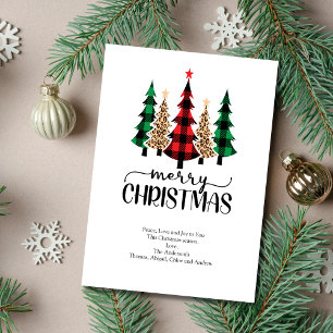 Joyeux Noël Rouge Vert Noir Plaid Arbres Carte