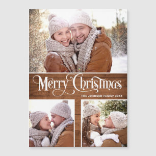 Joyeux Noël Rustique 3 PHOTO Carte magnétique