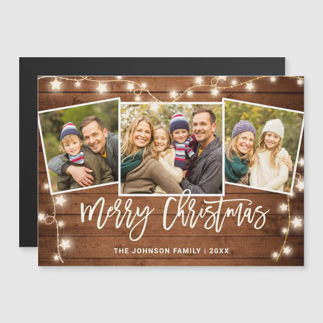 Joyeux Noël Rustique 3 PHOTO Carte magnétique (Devant / Derrière)