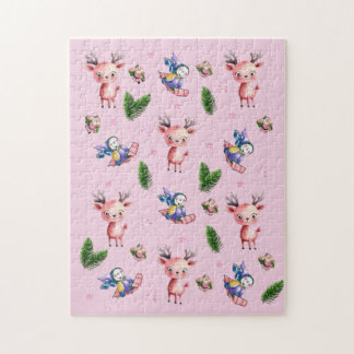 Joyeux Noël Santa Rose Renne Traîneau Puzzle