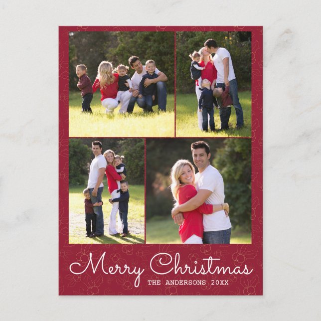 Joyeux Noël Script 4 Photo Red Holly Carte postale (Devant)