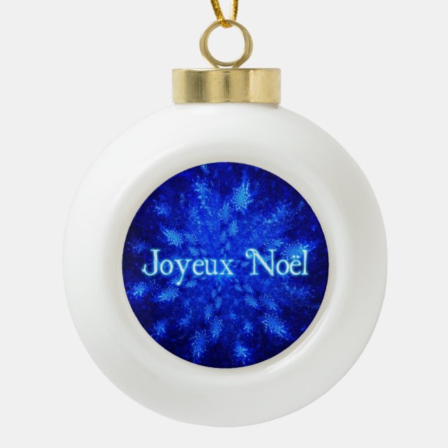 Joyeux Noel - Snowburst Ceramic Ball Christmas Ornament (Front)