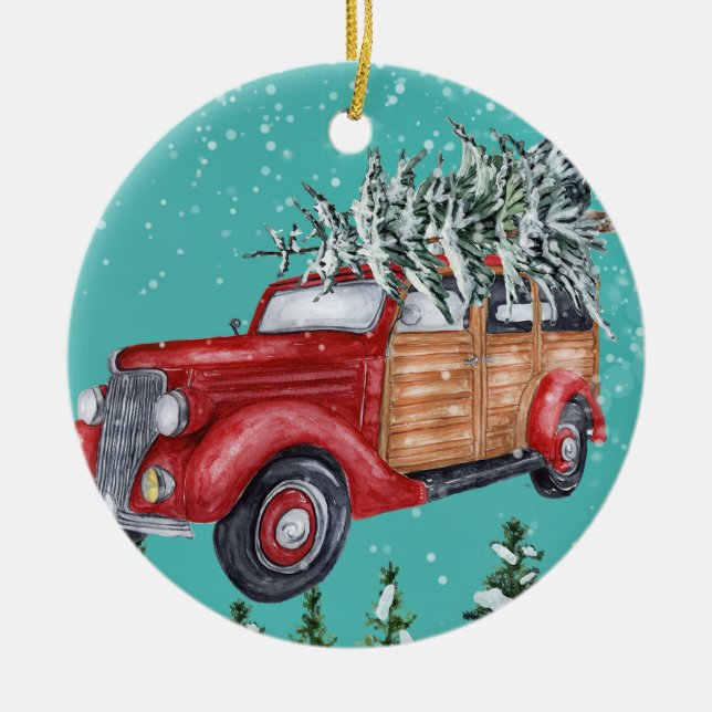 Joyeux Noël Snowfall Arbre Van Ornement en céramiq (Devant)