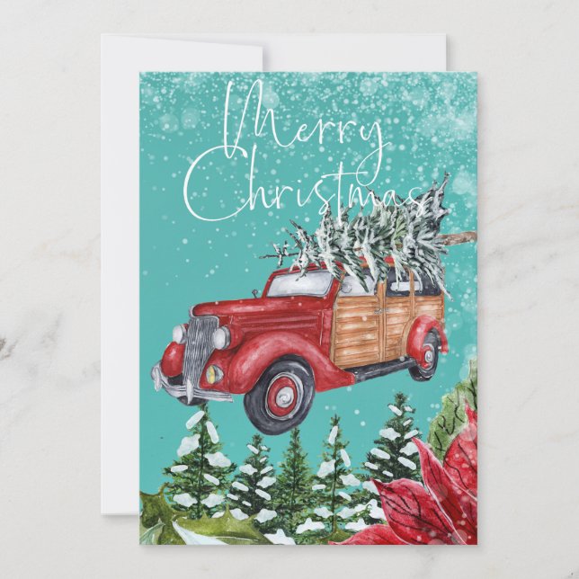 Joyeux Noël Snowfall Arbres Carte de voeux (Devant)