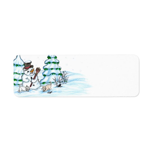 Joyeux Noël ! Snowman avec chat et chiot (Devant)