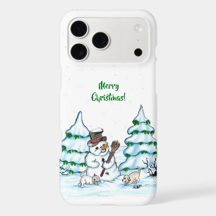 Joyeux Noël ! Snowman avec chat et chiot