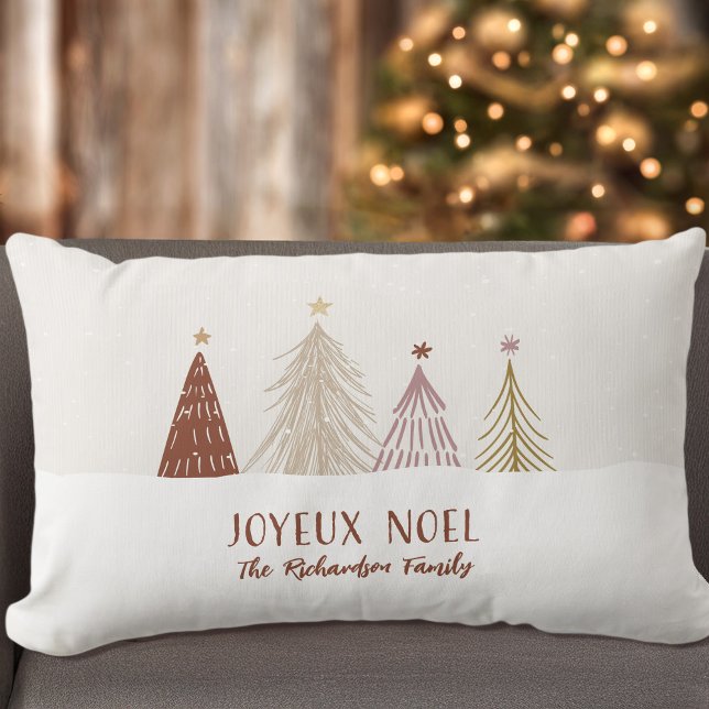 	Joyeux Noel Snowy Forest Holiday Personalized Lumbar Pillow (Creator Uploaded)
