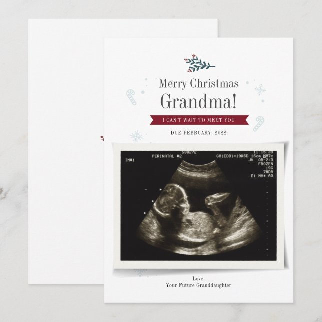 Joyeux Noël Sonographe bébé photo carte grand-mère (Devant / Derrière)