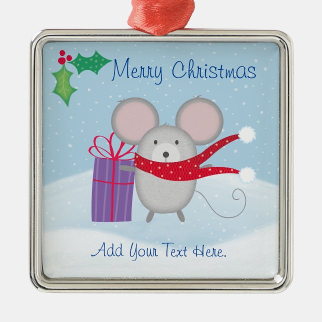 Joyeux Noël Souris Ornement en céramique (Devant)