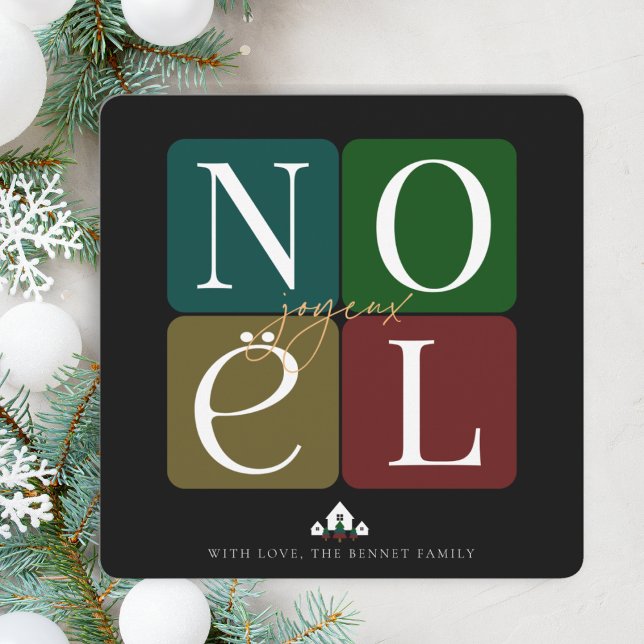 Joyeux Noel Square Christmas Card (Send your seasons greetings with a French flair with this elegant Joyeux Noel Christmas Card.)