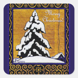 Joyeux Noël! Sticker Carré bleu et or