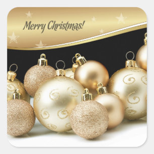 Joyeux Noël. Stickers Cadeau Boules d'or