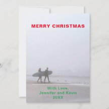 Joyeux Noël Surfing Couple Photo Carte de vacances