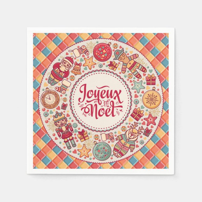 Joyeux Noel traditional folk art French Christmas  Napkin (Front)