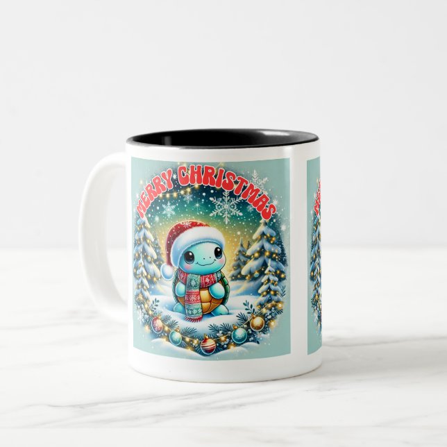 Joyeux Noël Turtle Salutation Mug (Devant gauche)