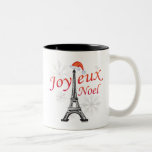 Joyeux Noel Two-Tone Coffee Mug<br><div class="desc">Joyeux Noel t-shirts, clothes, cards, bags and Noel holiday gifts with picture of the Eiffel Tower wearing a Santa Claus hat and snow falling.</div>