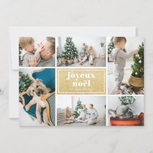 Joyeux Noël Typography Glitter Photo Collage Holiday Card