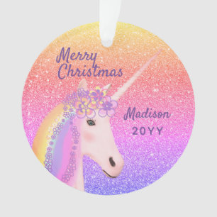 Joyeux Noël Unicorne Rainbow Pastel Monogramme