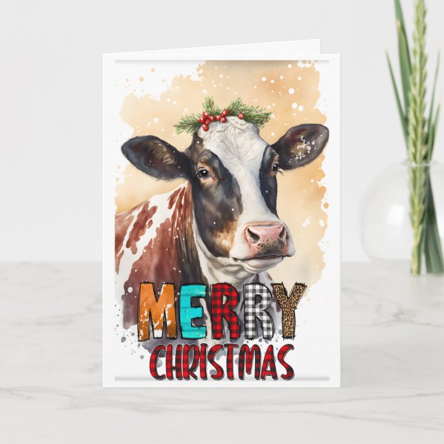Joyeux Noël Vache Brune Carte (Devant)