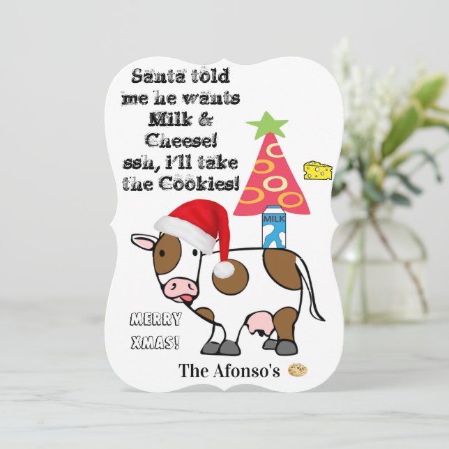 Joyeux Noël Vache Cookies Carte de voeux plat (Debout devant)