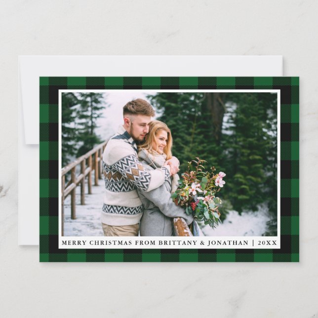 Joyeux Noël Vert Plaid Couple Carte photo (Devant)