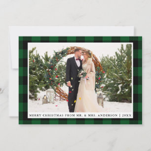 Joyeux Noël Vert Plaid Mariage Carte photo