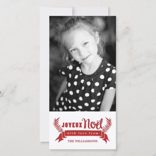 Joyeux Noel Vertical Holiday Photo Card / Red (Front)