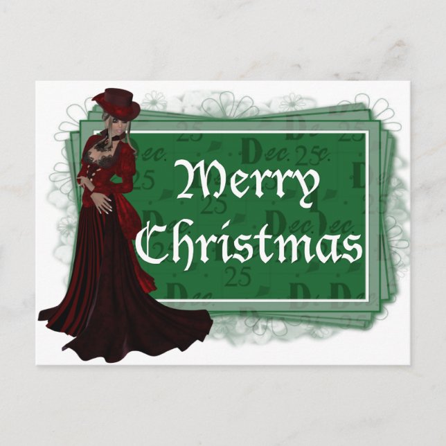 Joyeux Noël Victorian Woman 2 Cartes postales (Devant)