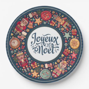 Joyeux Noel vintage Christmas figurines folklore Paper Plate