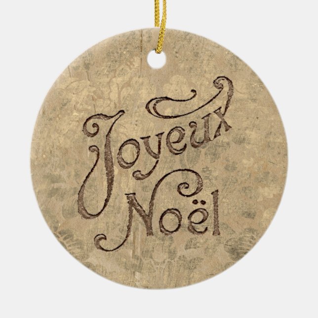 Joyeux Noel Vintage French Christmas Ceramic Ornament (Front)