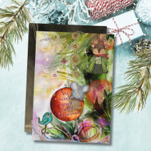 Joyeux Noël Whimsical Souris & carte d'oiseaux