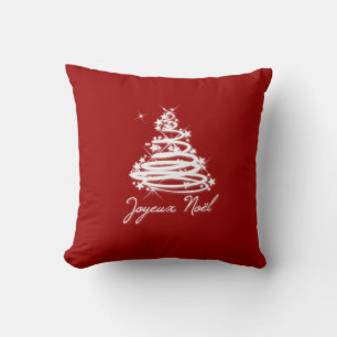 Joyeux Noël with Christmas Tree Throw Pillow
