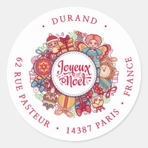 Joyeux Noel Wreath Return Address Classic Round Sticker