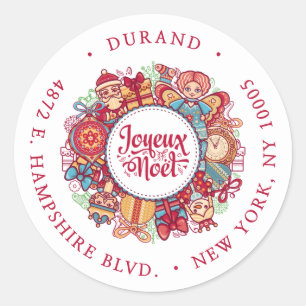 Joyeux Noel Wreath Return Address Classic Round Sticker