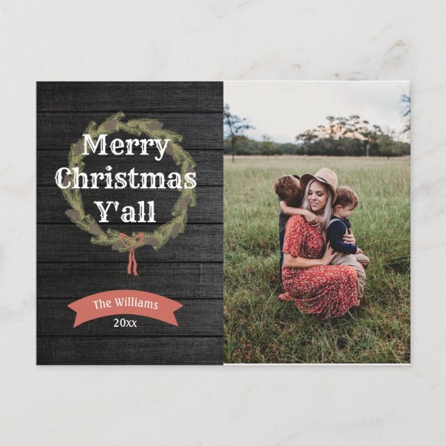 Joyeux Noël Yall Rustic Holiday Photo Carte postal (Devant)