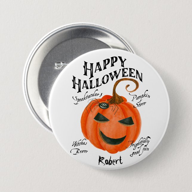joyeux nom du bouton de badge d'araignée halloween (Devant & derrière)