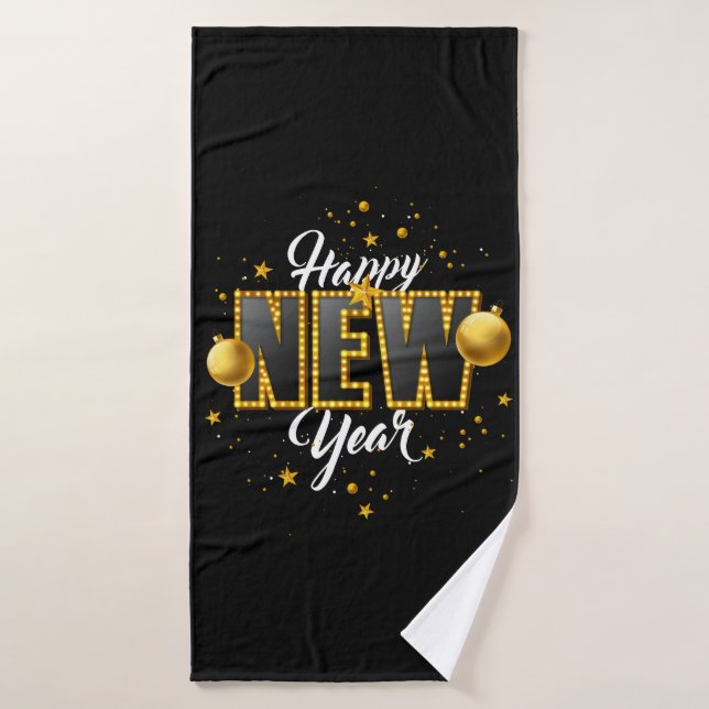 Joyeux Nouvel An 2022 Design avec ampoule légère (Serviette de bain)